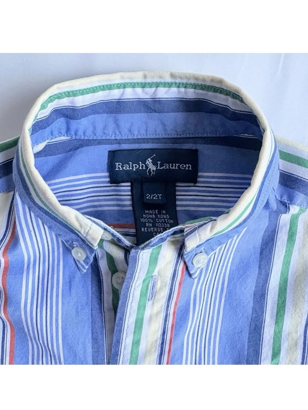 Ralph Lauren Boys Button Down Oxford Shirt 2 2T Blue Pony Logo Preppy Stripes
